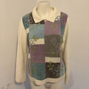 Alfred Dunner Petite size Small Colorblock Pastel Purple and Blue Sweater